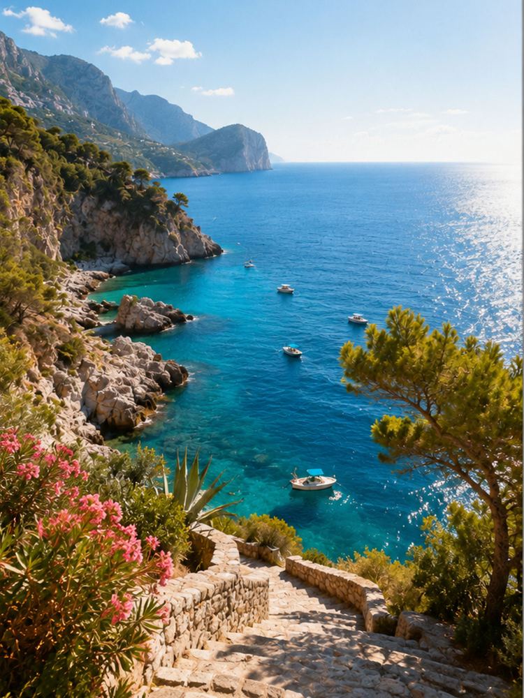 Portrait canvas of a Mediterranean coastline